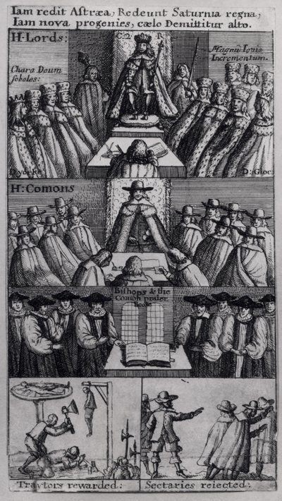 Le roi Charles II (1630-85) avec les Chambres du Parlement, 1660 - English School
