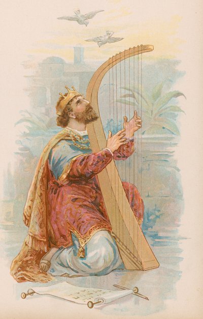 Le roi David jouant de la harpe - English School