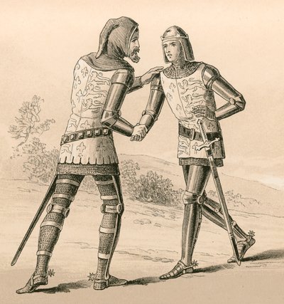 Le roi Édouard III saluant son fils, le Prince Noir, après la bataille de Crécy - English School