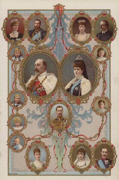 Le roi Édouard VII, la reine Alexandra et leurs enfants et petits-enfants - English School