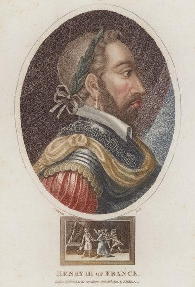 Le roi Henri III de France (gravure en couleur) - English School