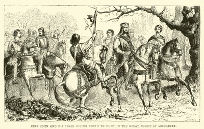 Le roi Jean et sa suite partant chasser dans la Grande Forêt de Middlesex - English School