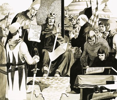 Le roi Jean se prépare à signer la Magna Carta à Runnymede - English School