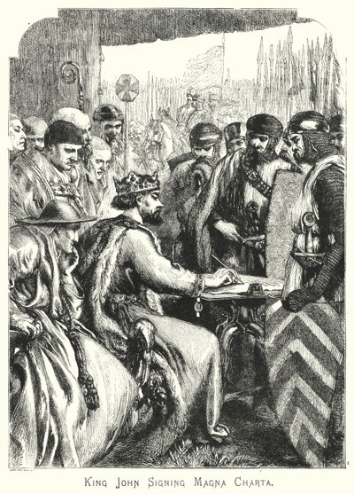 Le roi Jean signant la Magna Carta (gravure) - English School