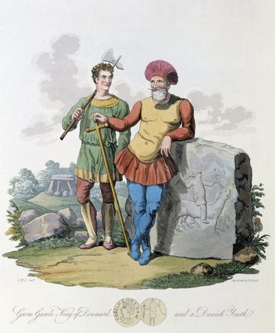 Roi du Danemark et jeune Danois - dans « Celtes et Goths, coutumes des habitants des îles britanniques du début du VIe siècle et des nations gothiques de la côte ouest de la Baltique », par S.R. Meyrick et Ch. Smith - English School