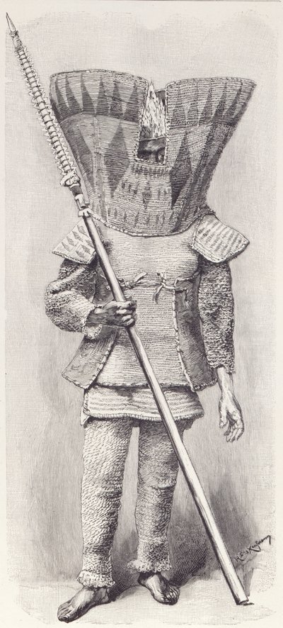 Insulaire de Kingsmill en armure complète, de The History of Mankind, Vol.1, par Prof. Friedrich Ratzel, 1896 - English School