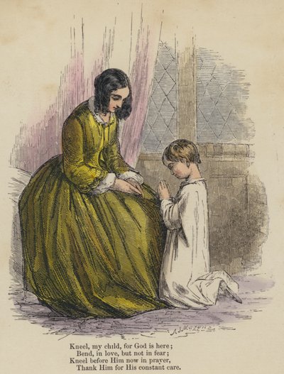 Agenouille-toi mon enfant, car Dieu est ici; Incline-toi, avec amour, mais sans crainte; Agenouille-toi devant Lui maintenant en prière, Remercie-Le pour Ses soins constants - English School