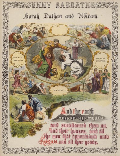 Coré, Dathan et Abiram (gravure en couleur) - English School