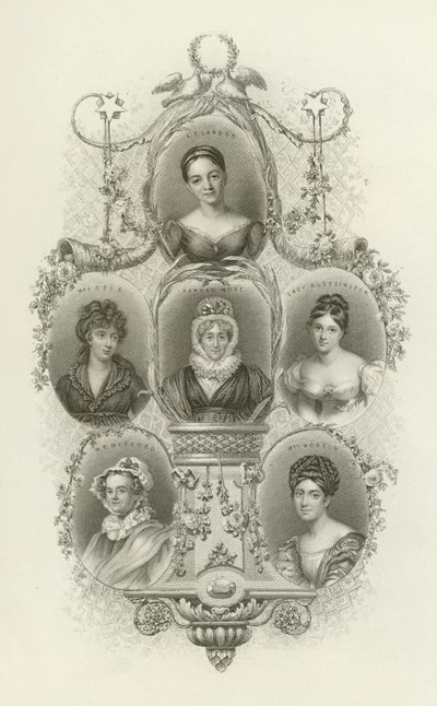 L E Landon, Mme Opie, Hannah More, Lady Blessington, M R Mitford, Mme Norton - English School