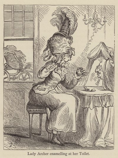 Lady Archer se maquillant à sa toilette (gravure) - English School
