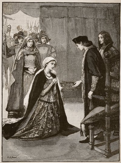 Lady Catherine Gordon devant Henri VII, illustration de Cassells Illustrated History of England - English School