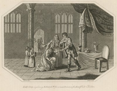Lady Gray implorant le roi Édouard IV pour un entretien pour elle-même et ses enfants - English School