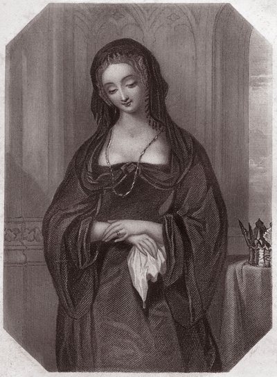 Lady Grey (Henry VI) (Elizabeth Woodville) - dans - "Galerie des femmes de Shakespeare, collection de quarante-cinq portraits sérieux par les premiers artistes de Londres, enrichie de notices critiques et littéraires" vers 1838 - English School