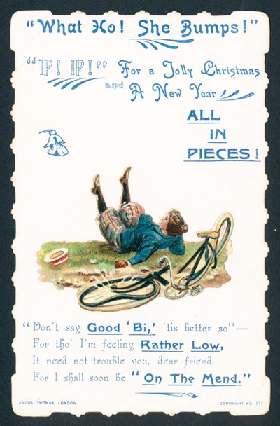Dame tombant de vélo, carte de Noël - English School