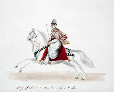 Dame de Lima à cheval en poncho - English School