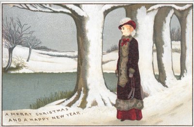 Dame debout au bord du lac, Carte de Noël - English School