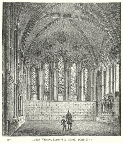 Fenêtre de la lancette, cathédrale de Hereford (gravure) - English School