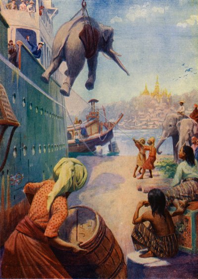 Débarquement des éléphants en Birmanie - English School