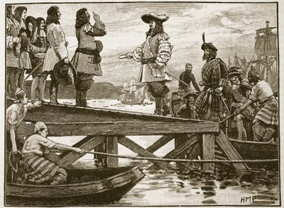 Débarquement du maréchal Schomberg à Carrickfergus (illustration de Cassells Illustrated History of England) - English School