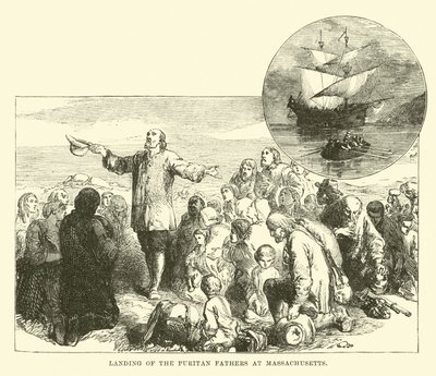Débarquement des Pères Puritains au Massachusetts - English School