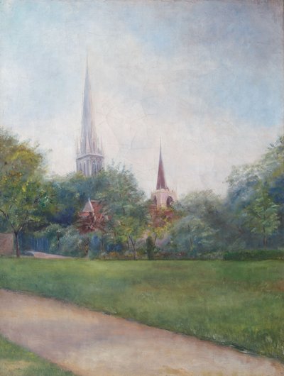 Paysage avec églises en arrière-plan - English School