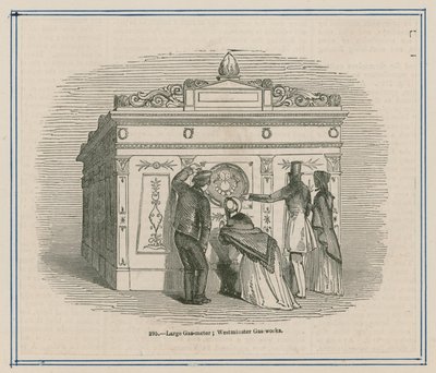 Grand compteur de gaz aux travaux de Westminster, Londres - English School