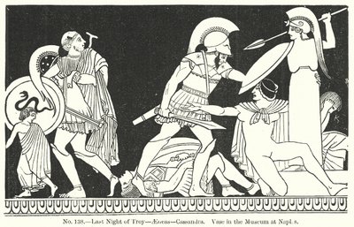Dernière nuit de Troie - Énée - Cassandre. Vase du musée de Naples (gravure) - English School