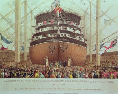 Lancement du H.M.S. Royal Albert, vapeur à vis, 131 canons, à Woolwich, 13 mai 1854 - English School