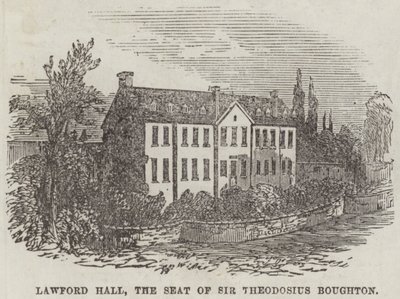 Lawford Hall, la résidence de Sir Theodosius Boughton (gravure) - English School