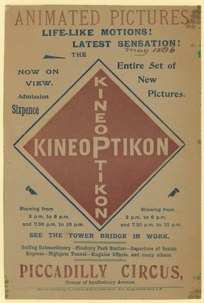 Prospectus publicitaire pour le Kineoptikon, Piccadilly Circus - English School