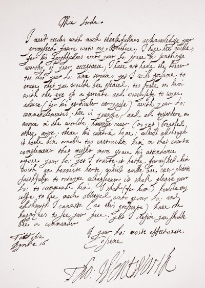 Lettre de Thomas Wentworth, 16 avril 1612 - English School