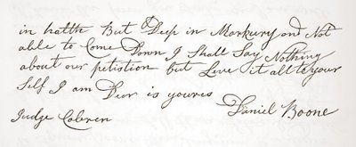 Lettre de Daniel Boone au juge John Cobren, originale datée du 5 octobre 1809 - English School