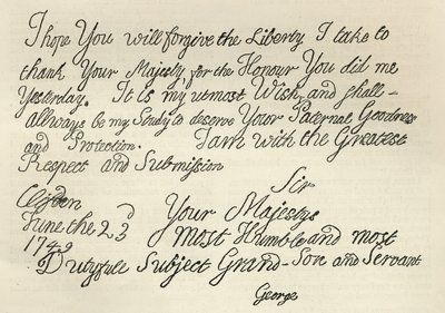 Lettre de George III à son grand-père le roi, 23 juin 1749, publiée dans 