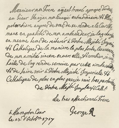 Lettre de George I à Charles VI, 1717, publiée dans 
