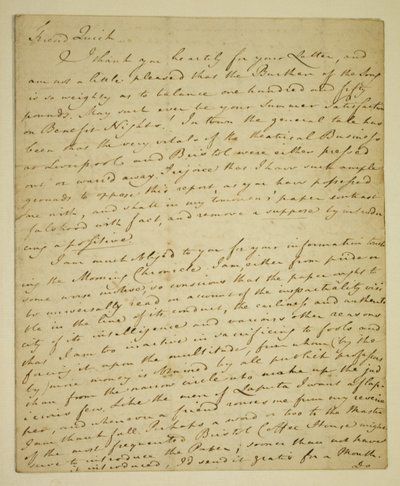 Lettre de William Woodfall (1746-1803) à l