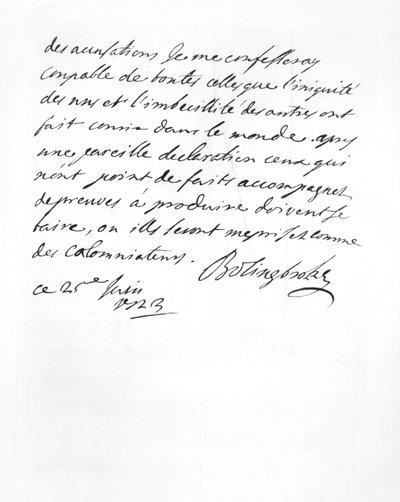 Lettre envoyée par Lord Bolingbroke à l