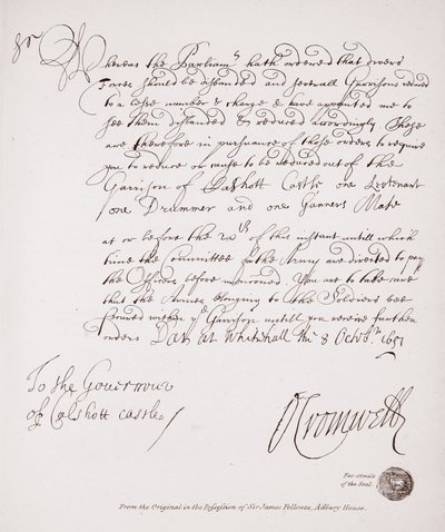 Lettre au gouverneur du château de Calshott d