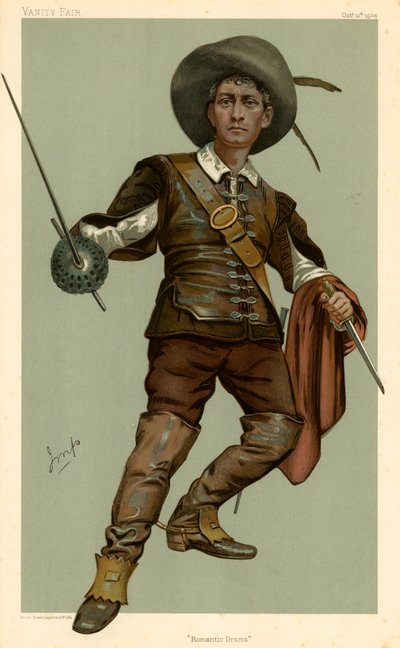 Lewis Waller, drame romantique, caricature de Vanity Fair, 13 octobre 1904 - English School