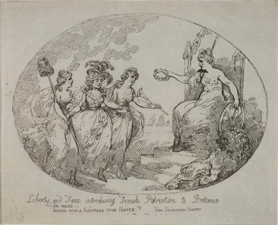 Liberté et renommée introduisant le patriotisme féminin ; Britannia et la duchesse de Devonshire (gravure) - English School