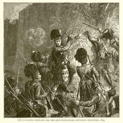 Le lieutenant-colonel Maitland et les 75e Highlanders attaquant Bhurtpore, 1805 - English School