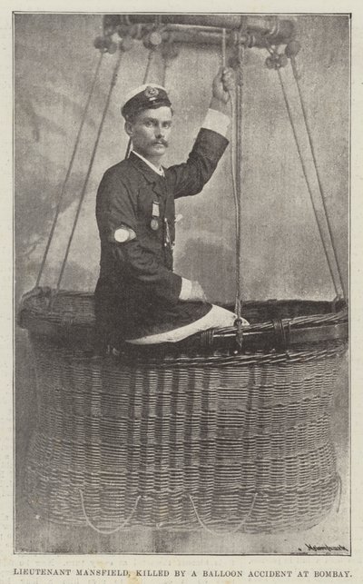 Lieutenant Mansfield, tué par un accident de ballon à Bombay (gravure) - English School