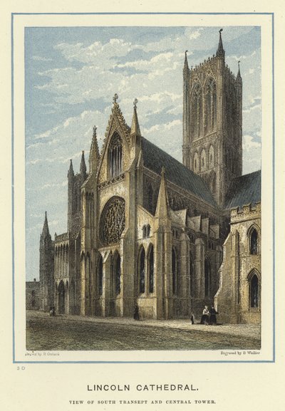 Cathédrale de Lincoln, vue du transept sud et de la tour centrale - English School