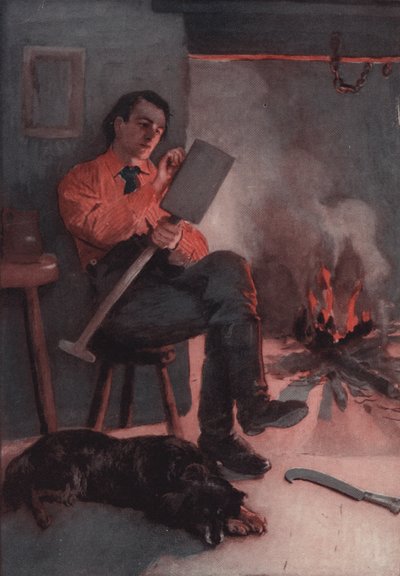 Lincoln écrivant des essais sur sa pelle en bois - English School
