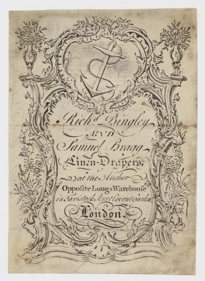 Drapier de lin, Bingley & Bragg, carte de visite - English School