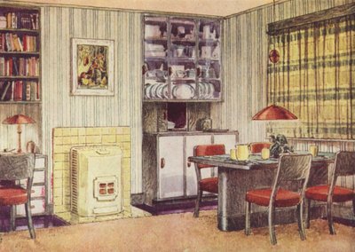 Salon avec coin repas et feu de combustible solide - English School