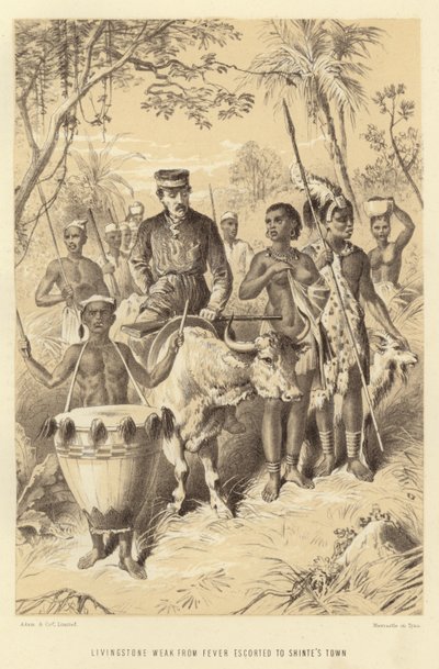 Livingstone affaibli par la fièvre escorté à la ville de Shinte - English School