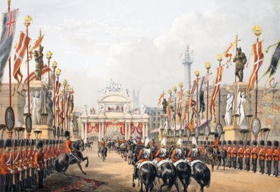 Le pont de Londres, gardé par la Honourable Artillery Company de Londres, de A Memorial of the Marriage of Edward VII and Alexandra of Denmark, pub. 1864 - English School