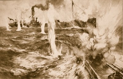 Le charbonnier londonien Wandle engageant avec succès un sous-marin allemand en mer du Nord le 29 avril 1916, 1914-19 - English School