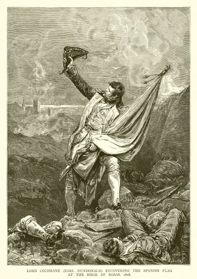 Lord Cochrane (comte de Dundonald) récupérant le drapeau espagnol au siège de Rosas, 1808 - English School
