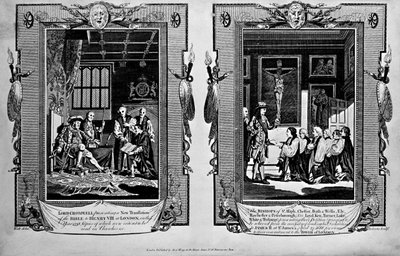 Lord Cromwell présente la bible à Henri VIII et les évêques présentent une pétition à Jacques II en 1688, de 
